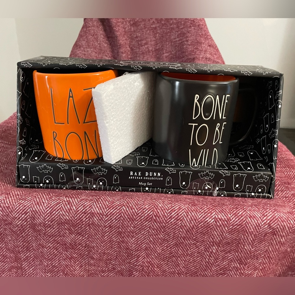Rae Dunn “Lazy Bones, Bone to be Wild” mug set. Brand new, never used!!